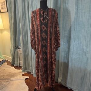 Zara Maxi Dress with Red and Brown Patterns